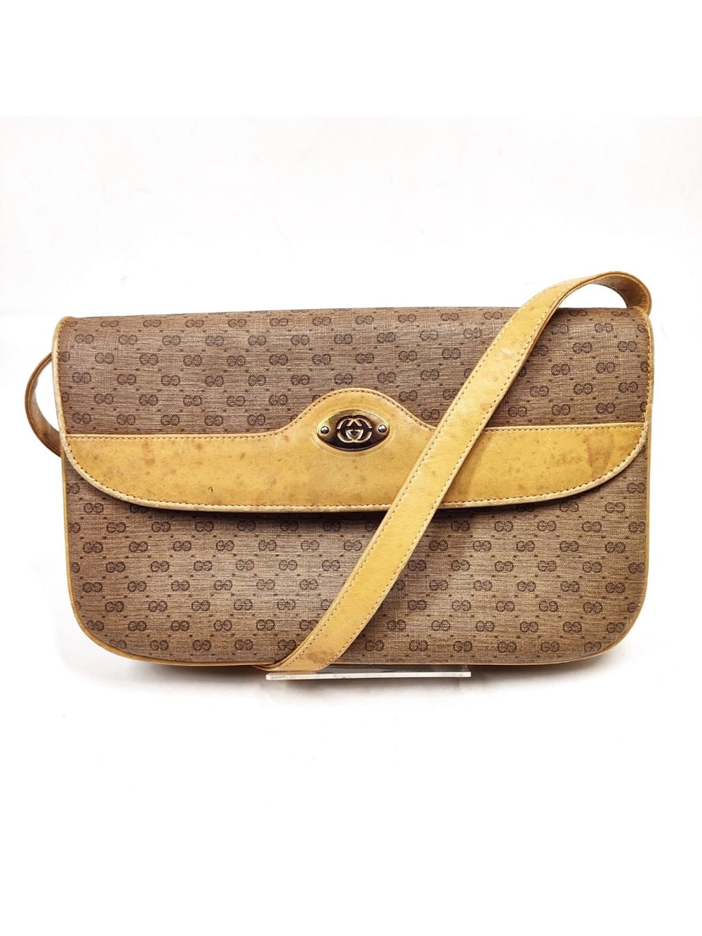Vintage Gucci Micro GG Flap Crossbody Bag Leather👝